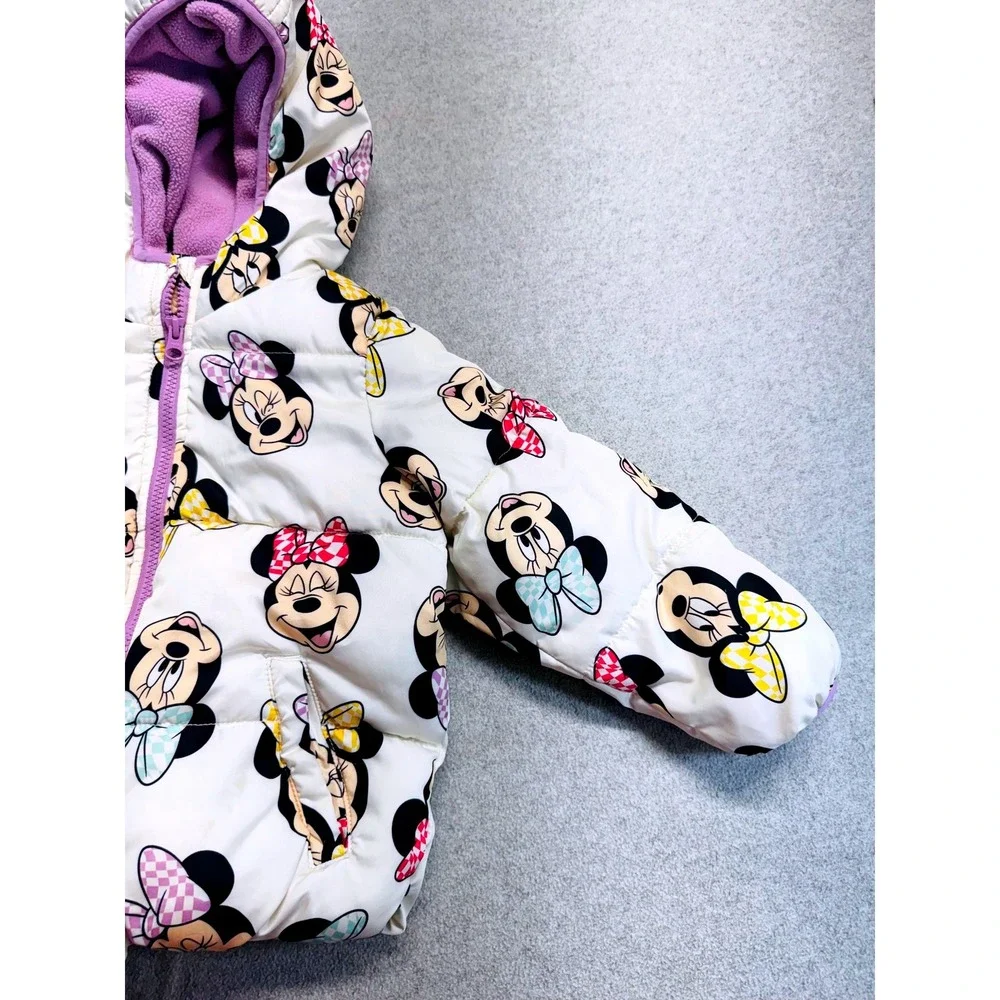 Disney Jumping Beans Puffer Jacket Kids 5T White Minnie Mouse Fleece Lined Coat